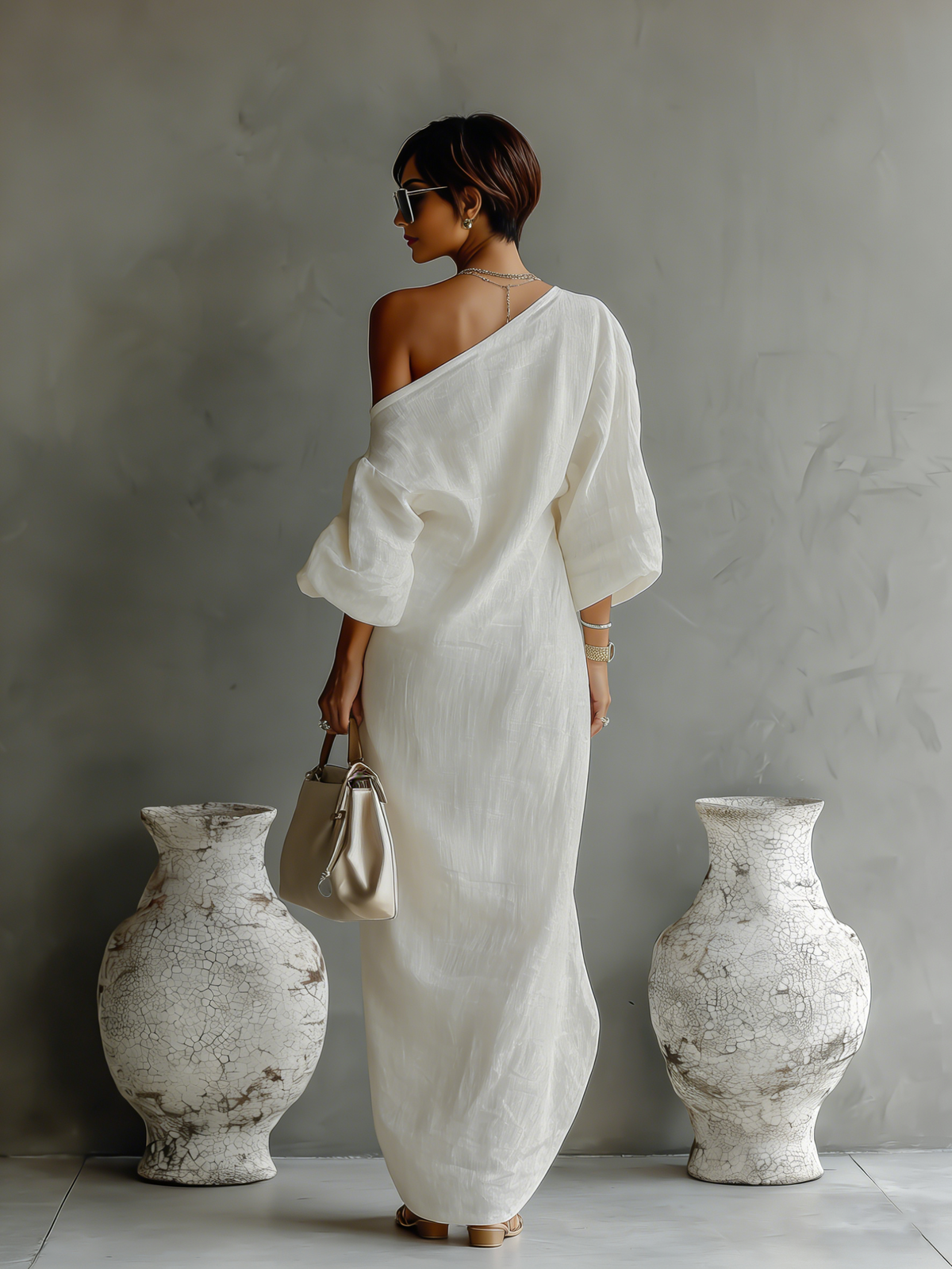 Ivory Off-the-Shoulder Maxi Dress