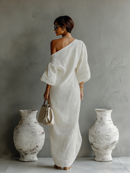 Ivory Off-the-Shoulder Maxi Dress