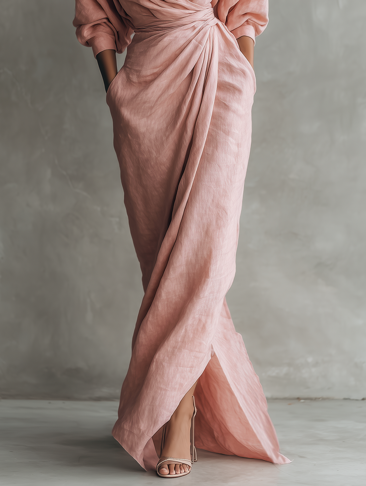 Pink V-Neck Maxi Dress