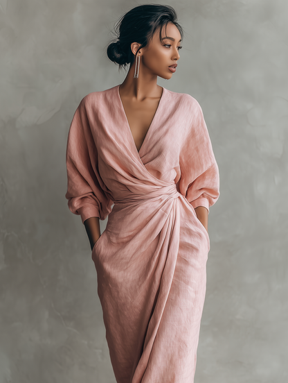 Pink V-Neck Maxi Dress