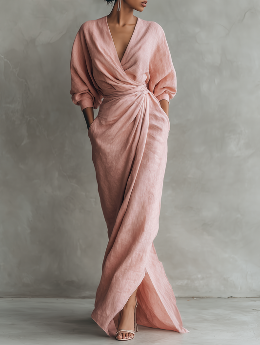Pink V-Neck Maxi Dress