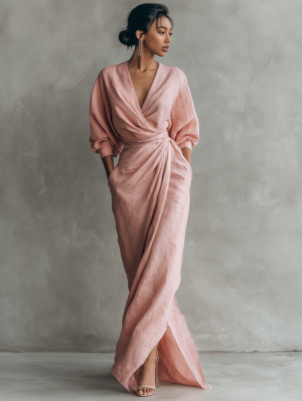 Pink V-Neck Maxi Dress
