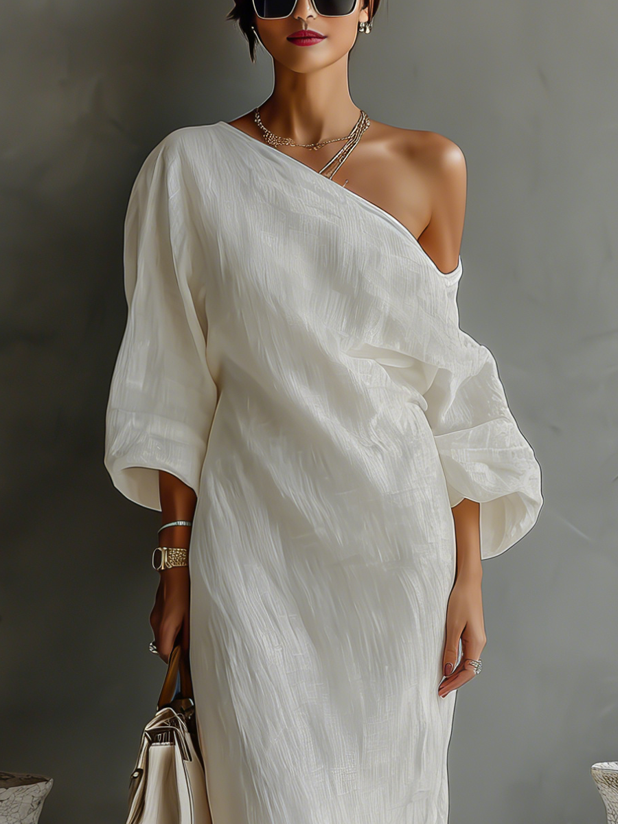 Ivory Off-the-Shoulder Maxi Dress