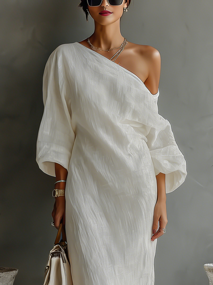 Ivory Off-the-Shoulder Maxi Dress