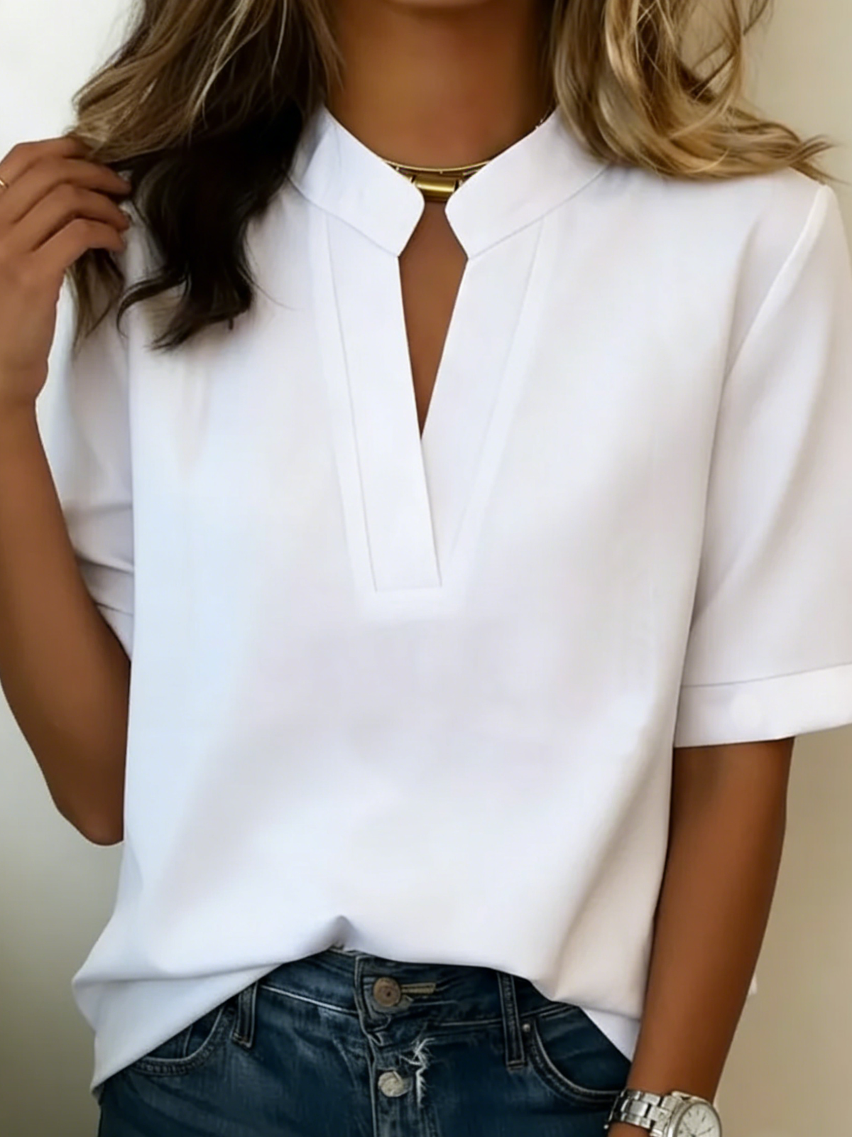 Coastvale | Chic V-Neck Blouse with Gold Detail