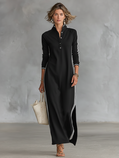 Button-Collar Sweatshirt Maxi Dress