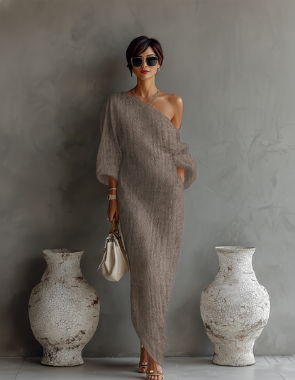 Ivory Off-the-Shoulder Maxi Dress
