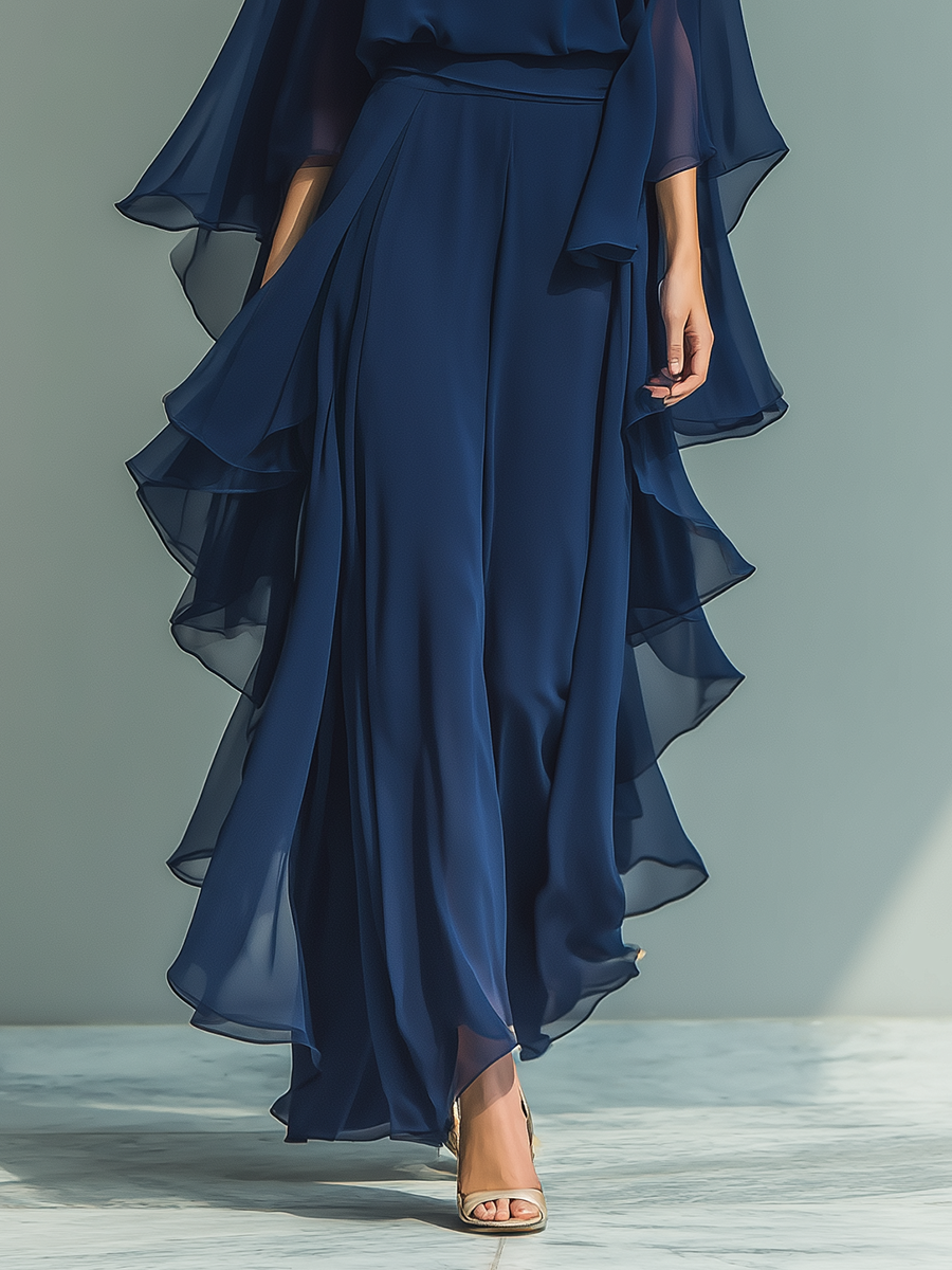 Navy Chiffon Ruffle Co-ord Set