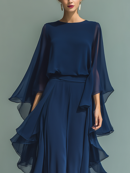 Navy Chiffon Ruffle Co-ord Set