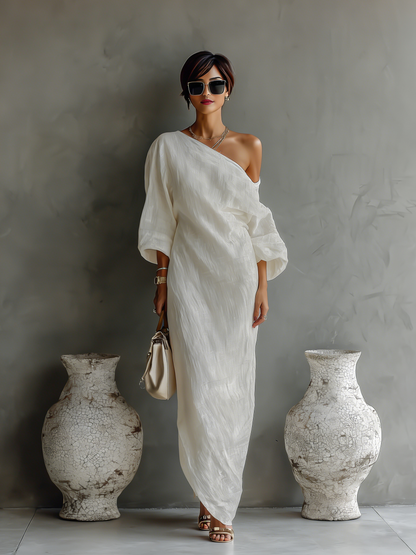 Ivory Off-the-Shoulder Maxi Dress
