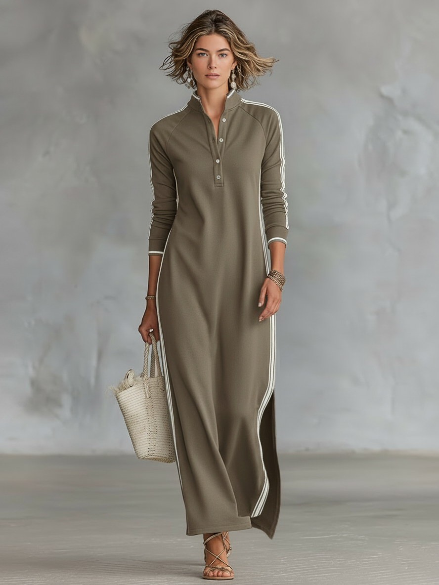 Button-Collar Sweatshirt Maxi Dress