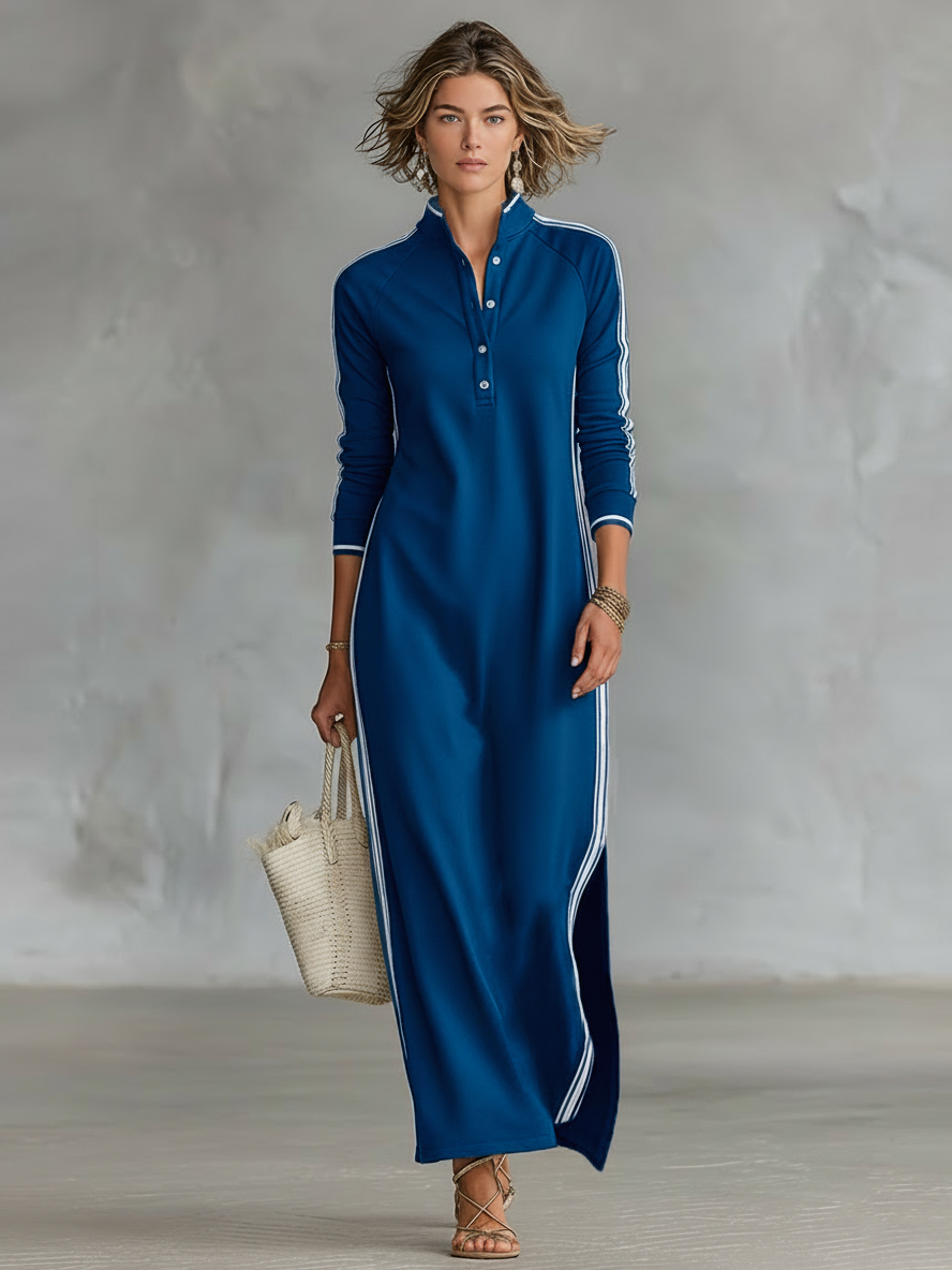Button-Collar Sweatshirt Maxi Dress