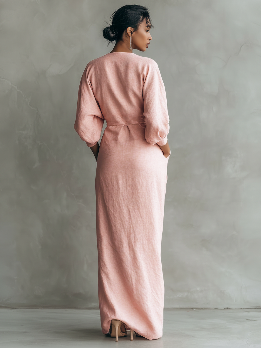 Pink V-Neck Maxi Dress