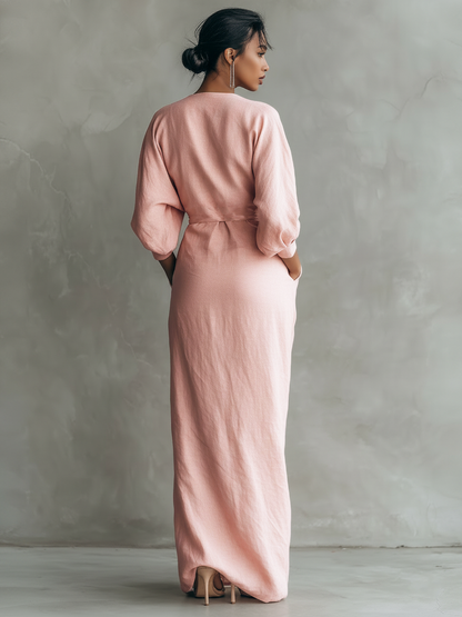 Pink V-Neck Maxi Dress