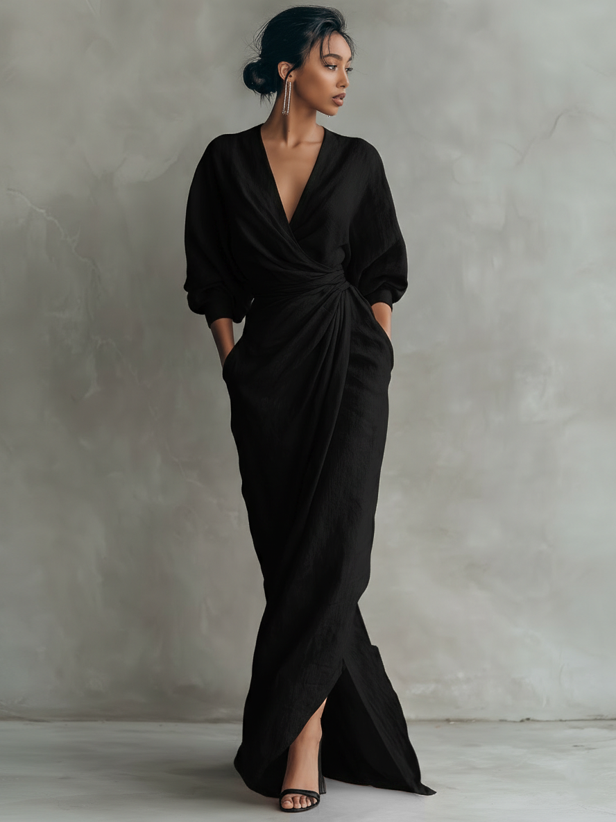 Pink V-Neck Maxi Dress