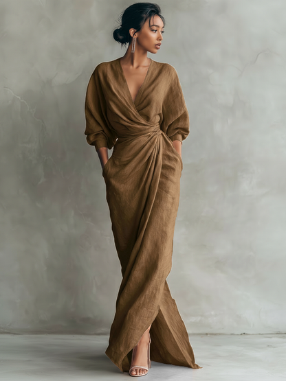 Pink V-Neck Maxi Dress