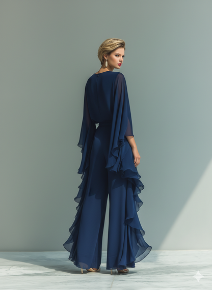 Navy Chiffon Ruffle Co-ord Set