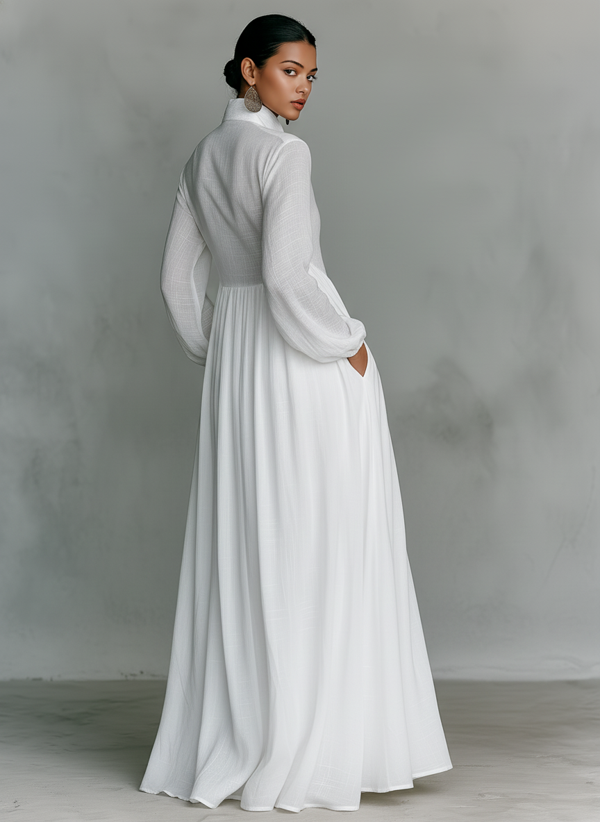 Stand-Collar Patchwork Maxi Dress