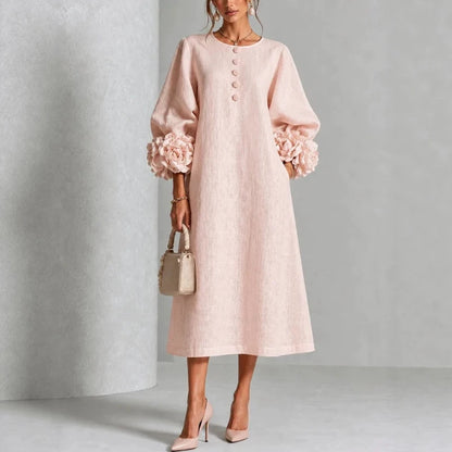 Clara | Floral-Cuff Midi Dress
