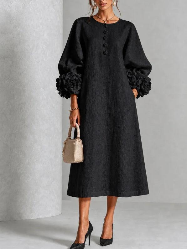 Clara | Floral-Cuff Midi Dress