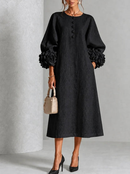 Clara | Floral-Cuff Midi Dress