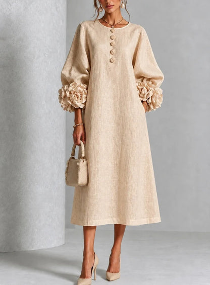 Clara | Floral-Cuff Midi Dress