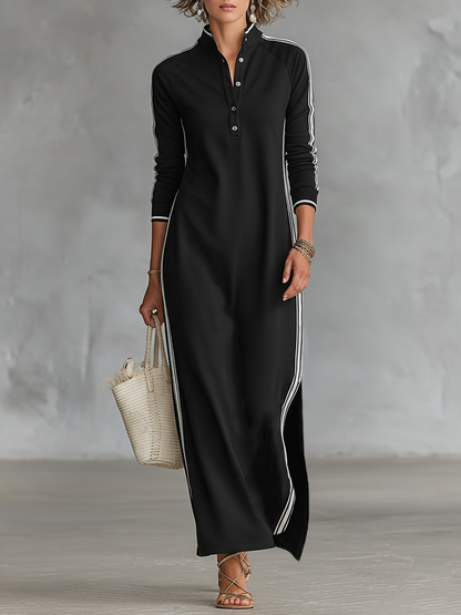 Button-Collar Sweatshirt Maxi Dress