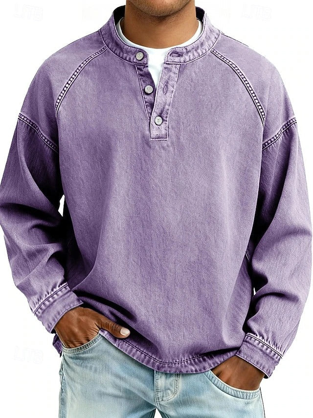 Vintage-wash Henley sweatshirt – loose fit