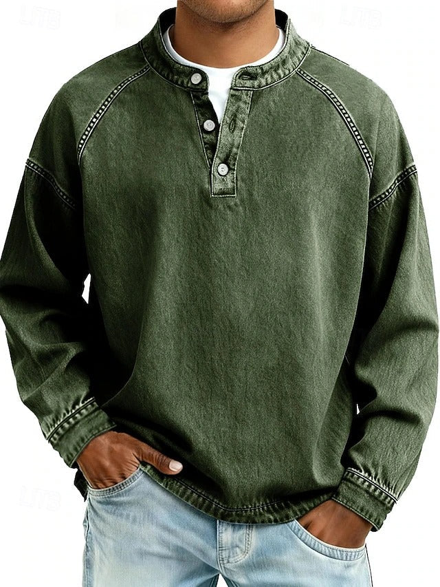 Vintage-wash Henley sweatshirt – loose fit