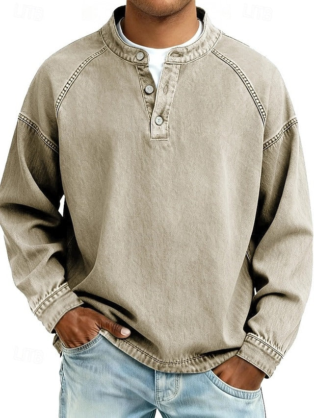 Vintage-wash Henley sweatshirt – loose fit