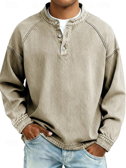 Vintage-wash Henley sweatshirt – loose fit