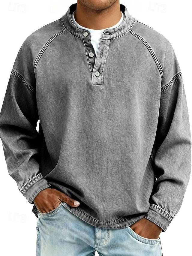 Vintage-wash Henley sweatshirt – loose fit