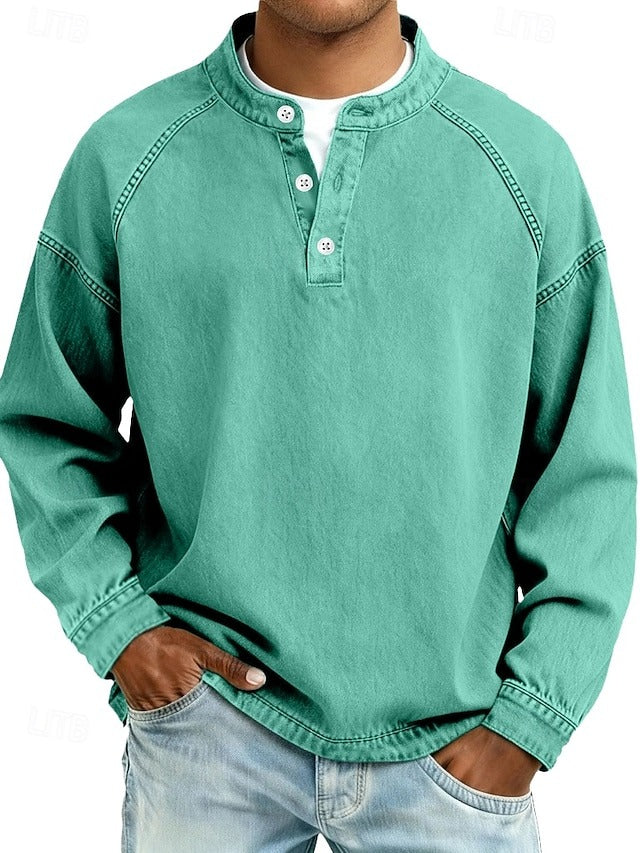 Vintage-wash Henley sweatshirt – loose fit