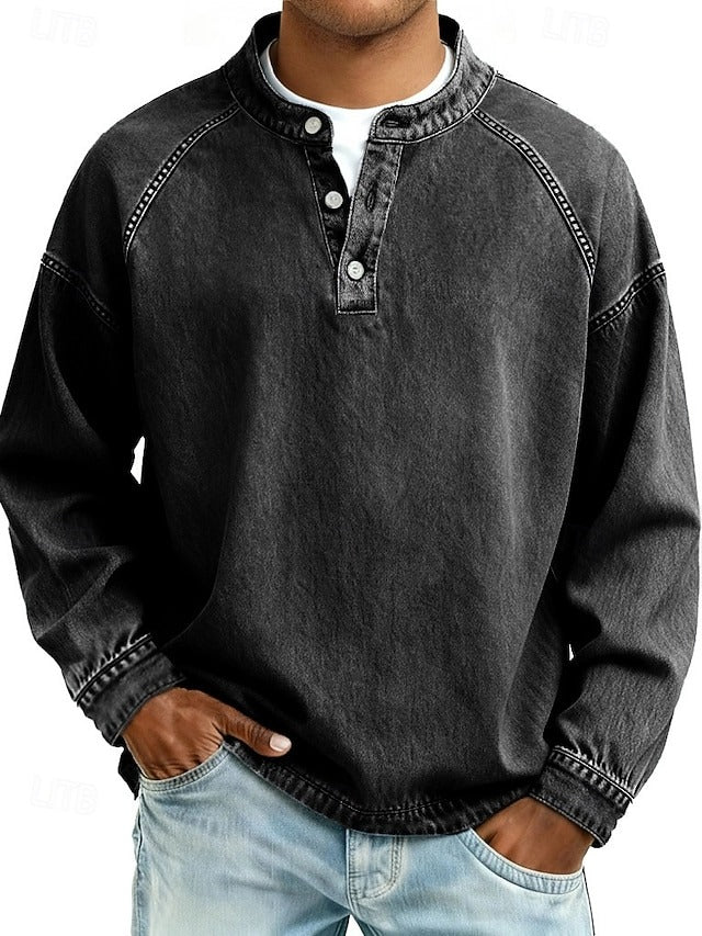 Vintage-wash Henley sweatshirt – loose fit