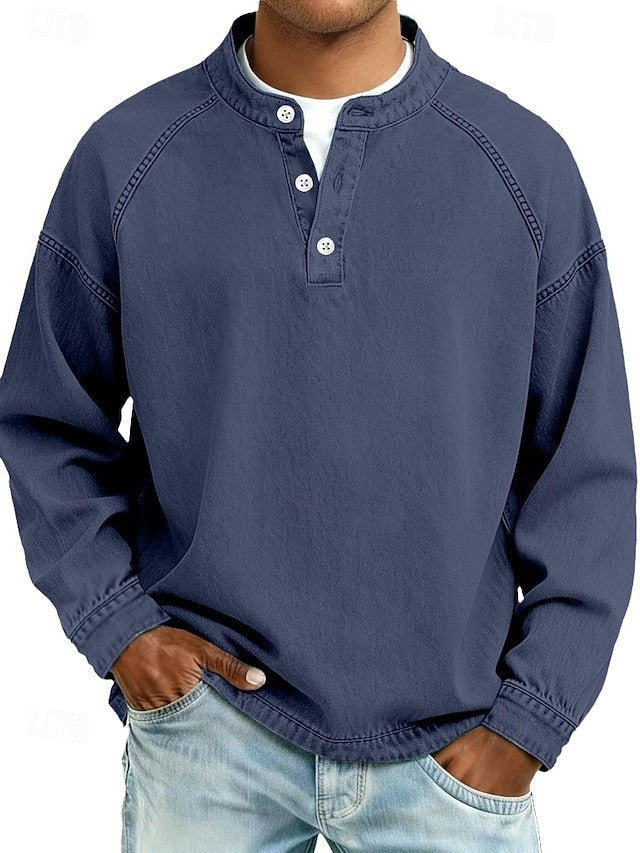 Vintage-wash Henley sweatshirt – loose fit