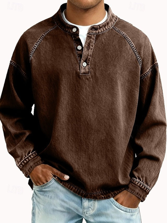 Vintage-wash Henley sweatshirt – loose fit