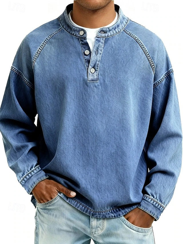 Vintage-wash Henley sweatshirt – loose fit