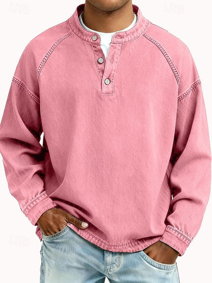 Vintage-wash Henley sweatshirt – loose fit