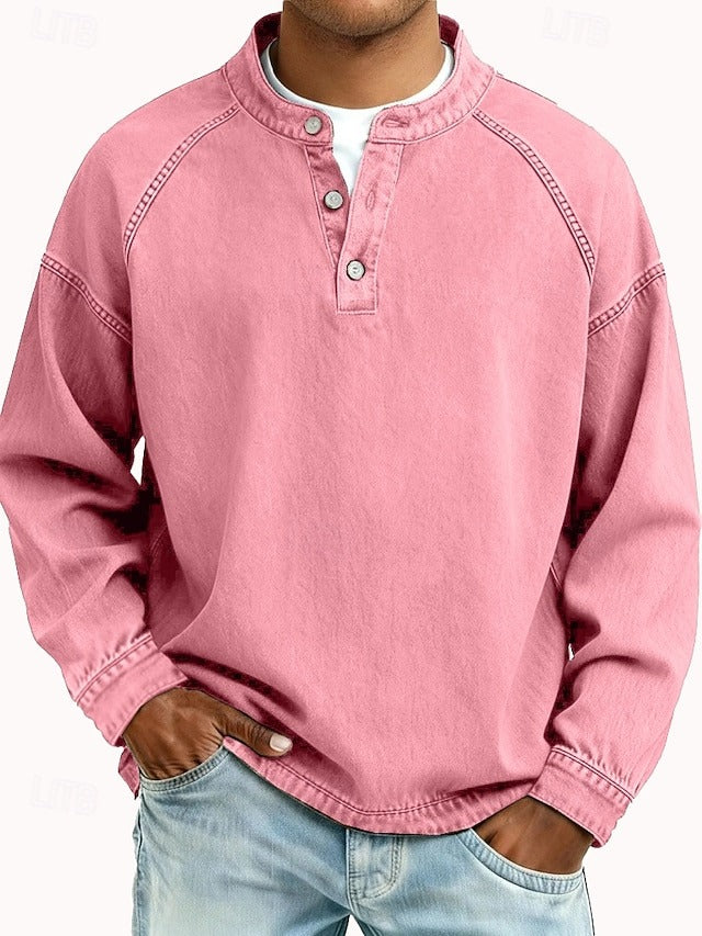 Vintage-wash Henley sweatshirt – loose fit