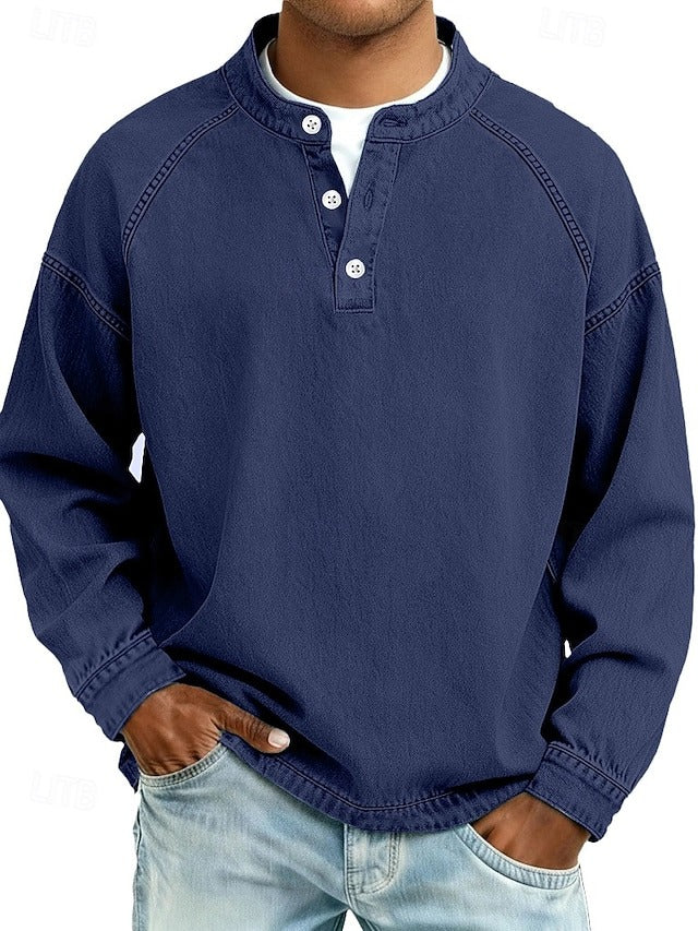 Vintage-wash Henley sweatshirt – loose fit