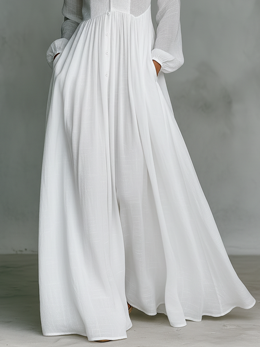 Stand-Collar Patchwork Maxi Dress