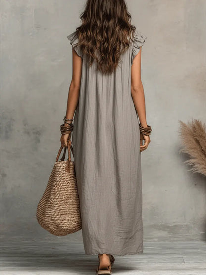 Emma | Long Boho-Style Dress in Linen and Cotton