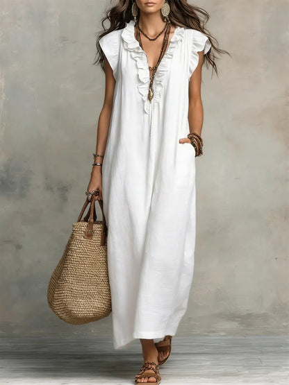 Emma | Long Boho-Style Dress in Linen and Cotton