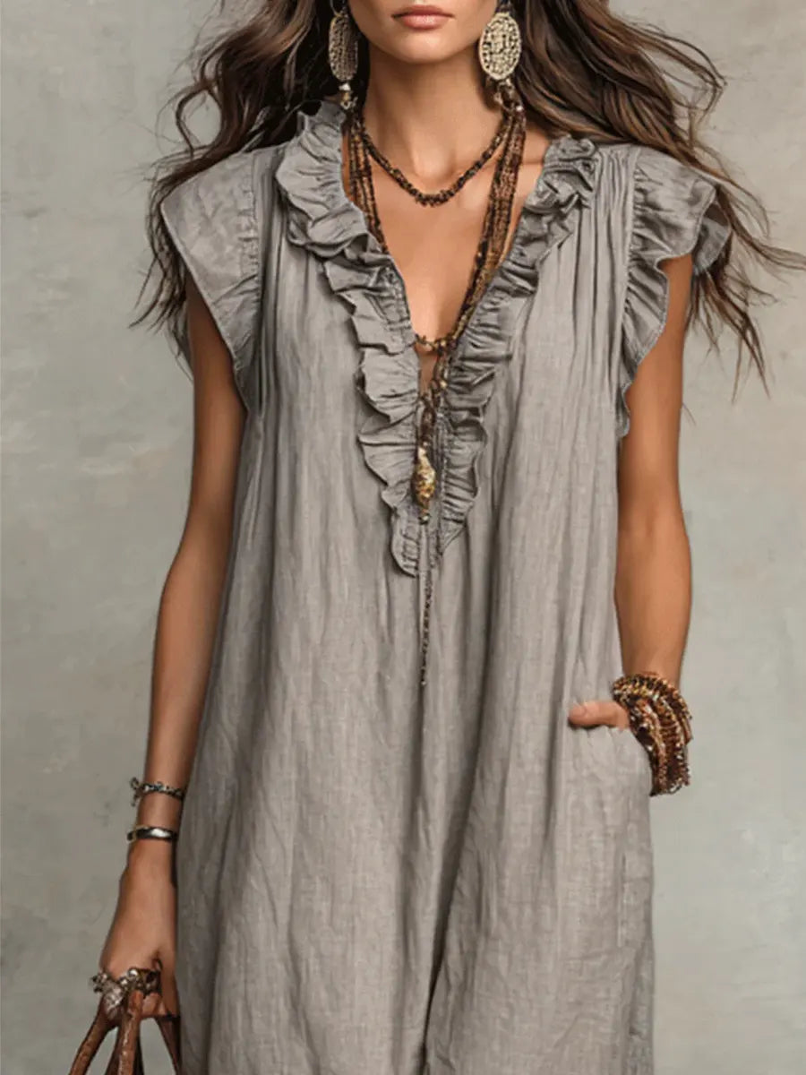 Emma | Long Boho-Style Dress in Linen and Cotton
