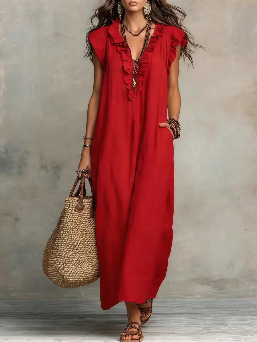 Emma | Long Boho-Style Dress in Linen and Cotton