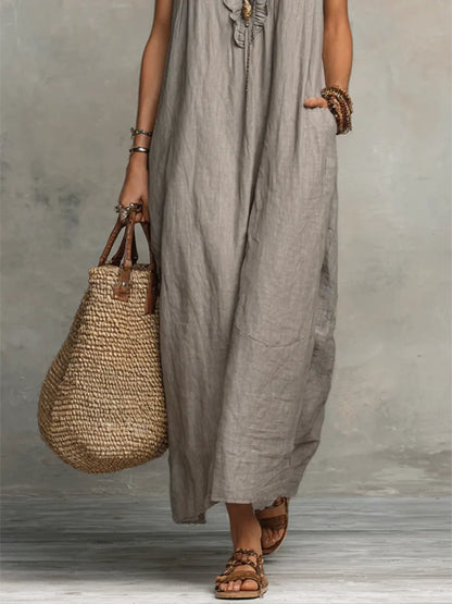 Emma | Long Boho-Style Dress in Linen and Cotton