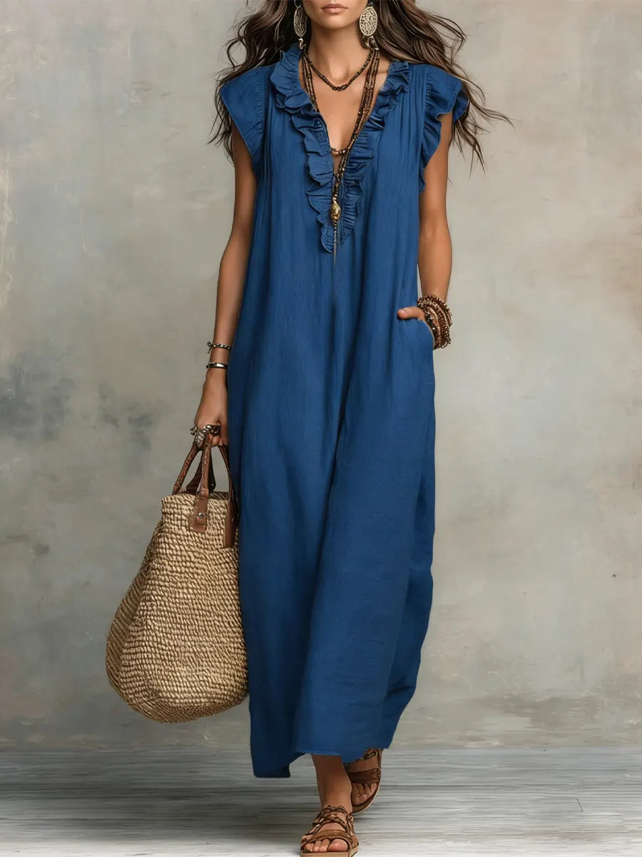 Emma | Long Boho-Style Dress in Linen and Cotton