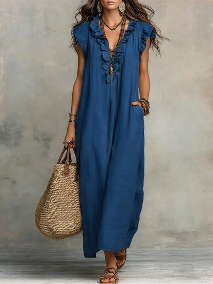 Emma | Long Boho-Style Dress in Linen and Cotton