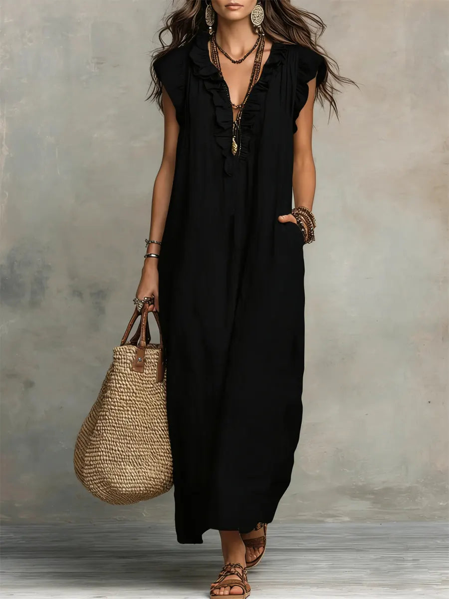 Emma | Long Boho-Style Dress in Linen and Cotton