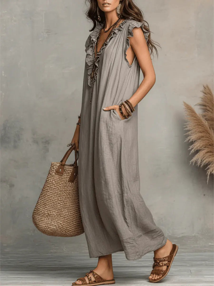 Emma | Long Boho-Style Dress in Linen and Cotton
